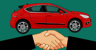 Graphic of a handshake in front of a red car