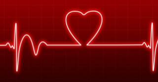Graphic of a heart beat on a red background.  the beat creates a heart in the middle
