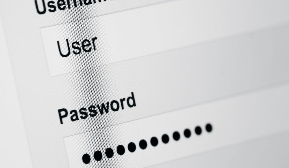login and password screen